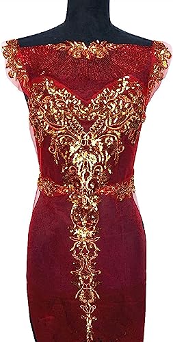 Gestickte Appliqué Pailletten-Spitzenstoff, Quaste, Netzstoff, edle bestickte Hochzeitskleid-Applikation for Kleid, Dekoration, DIY(Color:Red) von LEEYDZJN