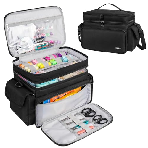 LEFOR·Z Nähzubehör Tasche,Doppellagige Nähtasche,XL Nähkorb für Nähzubehör,Aufbewahrung und Nähwerkzeuge,Nähset Tasche für Anfänger,Reisende,Nähkurse,Schwarz(Nur Tasche) von LEFOR·Z