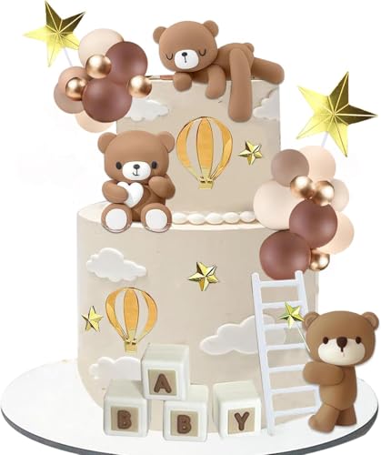Bären-Kuchenaufsätze, Bärenkugeln, Kuchendekorationen mit Baby-Buchstaben für Jungen, Babyparty, Geburtstagsparty, Dekorationen (Kaffee) von LEFUBABY