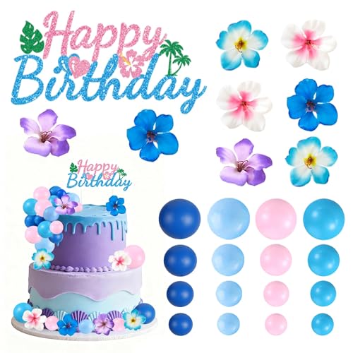 Pink-blaue Kuchendekoration mit Kugeln, Hibiskusblume, hawaiianische Kuchendekorationen für Hawaii-Themen, Geburtstag, Babyparty, Partyzubehör Pink-blaue Kuchendekoration mit Kugeln, Hibiskusblume, hawaiianische Kuchendekorationen für Hawaii-Themen, Geburtstag, Babyparty, Partyzubehör von LEFUBABY