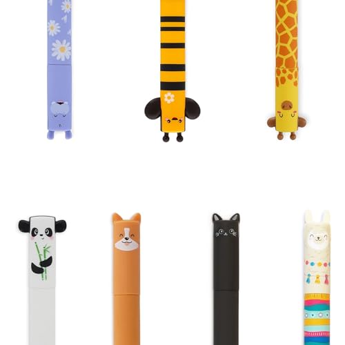 LEGAMI Stifte Set [7 Stck.], Panda, Giraffe, Corgi, Biene, Kitty, Lama und Hippo, erasable pen von LEGAMI