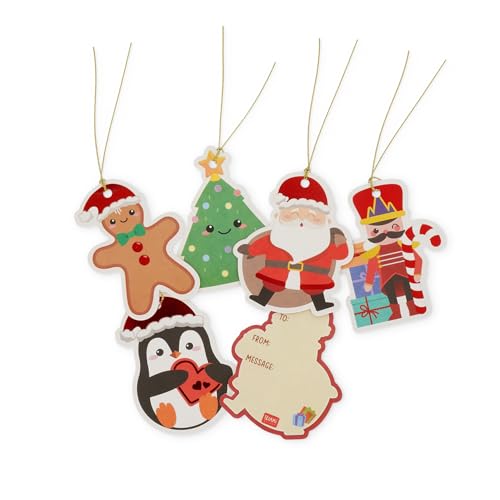 Legami - 10er-Set Verschlussetiketten für Weihnachtsgeschenkkarten, Etiketten für Geschenkverpackungen, 10er-Set sortierte Motive, 6,5 x 9 cm, FSC-Papier, Black von LEGAMI