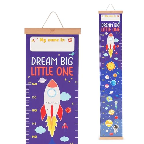Legami - Dream Big Little One Messlatte zum Aufhängen für die Körpergröße von Kindern, bis 160 cm, 41 Aufkleber im Lieferumfang enthalten, mit Holzleisten, Motiv Space, Blau Legami - Dream Big Little One Messlatte zum Aufhängen für die Körpergröße von Kindern, bis 160 cm, 41 Aufkleber im Lieferumfang enthalten, mit Holzleisten, Motiv Space, Blau von LEGAMI