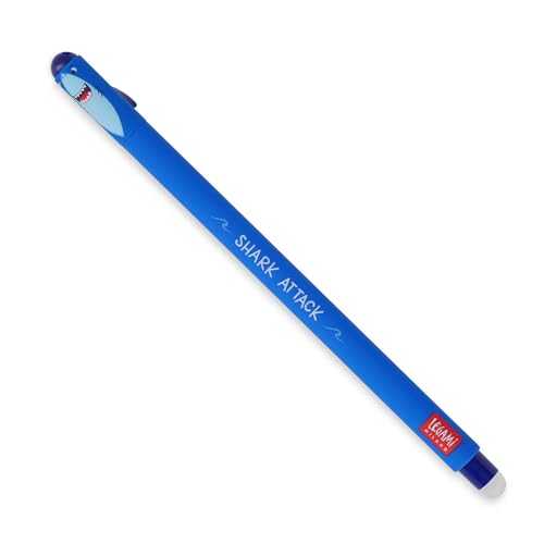 Legami Radierbarer Gelschreiber, Kugelschreiber zum Entfernen der Tinte ohne Papier zu verbrauchen, blaue Tinte, wärmeempfindlich, 0,7 mm Spitzendurchmesser, Shark Motiv von LEGAMI