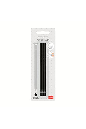 Legami - Gelschreibermine radierbar, Set mit 3 Stück, Höhe 13 cm, wärmeempfindliche Tinte Schwarz, Spitze 0,7 mm Legami - Gelschreibermine radierbar, Set mit 3 Stück, Höhe 13 cm, wärmeempfindliche Tinte Schwarz, Spitze 0,7 mm von LEGAMI