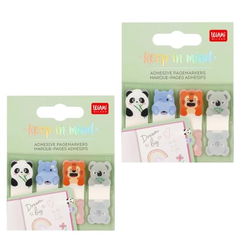 Legami - Keep in Mind Seitenmarker, 80 Seitenmarker Aufkleber (20 x 4), beschreibbare und entfernbare Aufkleber, Motiv Cute Animals, 7 x 5,5 cm (2-er Set) von LEGAMI