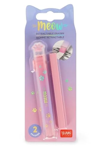Legami - Meow Rechteckradierer, Radiergummi, 1 Radiergummi + 1 Nachfüllmine enthalten, nachfüllbar, hinterlässt keine Rückstände von LEGAMI