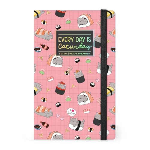 Legami - Notizbuch mit linierten Medium, Sushi Cat, 164 Seiten, Endtasche, letzte 24 Seiten herausnehmbar, elastischer Verschluss, abgerundete Ecken, FSCzertifiziertes Papier, 13x21 cm von LEGAMI