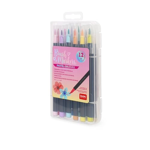 Legami - Set mit 12 Filzstiften mit Pinselspitze - Brush Markers, flexible Spitze aus Nylonfaser, Filzstifte in 12 Pastellfarben, flüssige Striche und variable Breiten, Durchmesser Filzstift 1 cm von LEGAMI