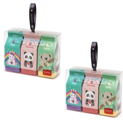 Legami - Yummy Yummy, 3er Set mit duftenden Radiergummis, 2,7 x 6 cm, mit Trauben-, Erdbeer- und Vanilleduft, für präzises Radieren. (2 Sets) von LEGAMI