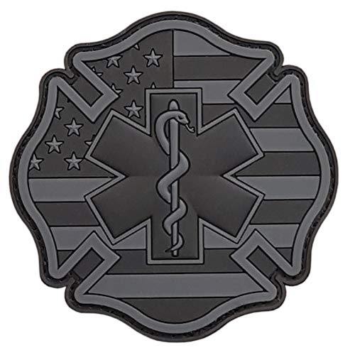 Feuerwehr USA Flag EMS Patch kompatibel mit Velcro Feuerwehr Patches für Rucksäcke Medizinische Patch Sanitäter Patch Feuerwehr Patch Medizin Patch EMS Patches EMT Patch (Blackout Subdued) von LEGEEON