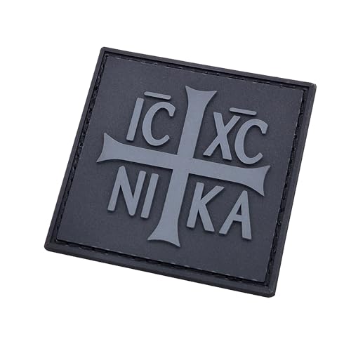 LEGEEON: Orthodoxes Byzantinisches Kreuz ICXC Nika Christ Conquers PVC Patch, 2x2 Zoll / 5,1x5,1 cm, Quadratisch, 1 Stück, Kompatibel mit Velcro Klett-Patches, Militär-Taktisch, Blackout Subdued von LEGEEON