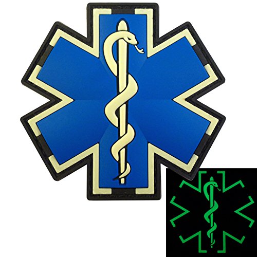 Medical Cross PVC EMS Patch kompatibel mit Klettverschluss, Taktischer Medic Patch für Rucksäcke, Sanitäter, EMT & Kampfeinsatz (Blau Weiß leuchtet im Dunkeln) von LEGEEON