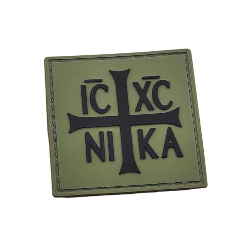 Orthodoxes Byzantinisches Kreuz ICXC Nika Christ Conquers PVC Kompatibel mit Velcro Klett-Patches, Taktische Patches, Militär-Patches, Rucksackflicken, Patches für Rucksäcke (Green) von LEGEEON