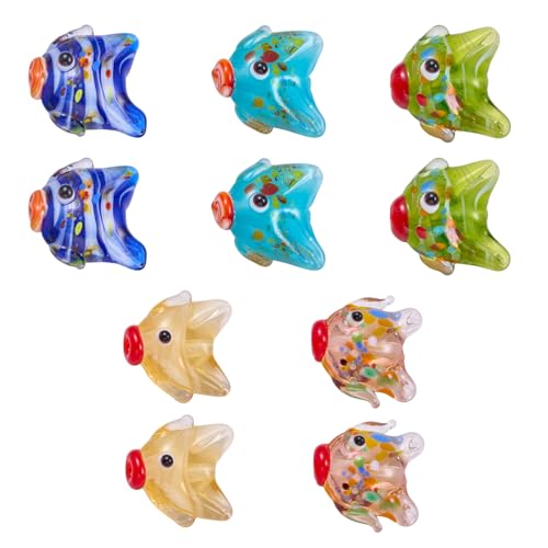 LEGENTLISUR 10 Stück Lampwork Glasperlen Zur Schmuckherstellung Süße Handgefertigte Ozeantier Fischperlen Für DIY Armbänder Mit Sommermotiv Halsketten Und Ohrringe von LEGENTLISUR