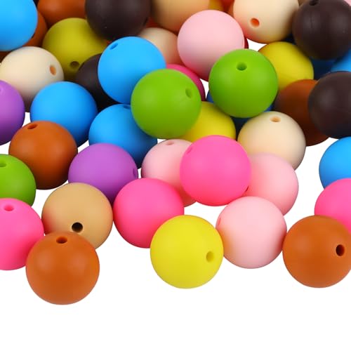 LEGENTLISUR 100 Stück 15mm Silikonperlen Zur Herstellung Von Schlüsselanhängern Runde Fokalperlen Für Stifte DIY Schmuck Bastelbedarf(Gemischte Farben) von LEGENTLISUR