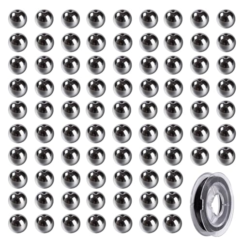 LEGENTLISUR 100 Stück 8mm Naturstein Perlen Rund Glatt Lose Edelsteinperlen Mit Elastischem Kristallfaden Für DIY Armbänder Halsketten Ohrringe Schmuckherstellung (Hämatit) von LEGENTLISUR