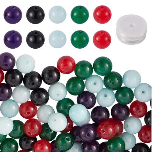 LEGENTLISUR 100 Stück 8mm Naturstein Perlen Rund Glatt Lose Edelsteinperlen Mit Elastischem Kristallfaden Für Die Herstellung Von DIY Armbändern Halsketten Ohrringen Und Schmuck (5 Farben Gemischt) von LEGENTLISUR