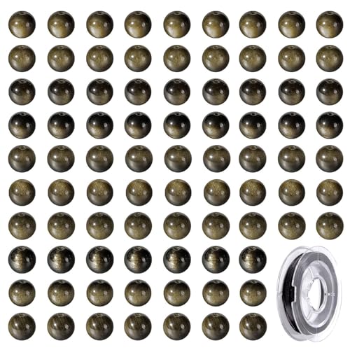 LEGENTLISUR 100 Stück 8mm Naturstein Rundperlen Lose Glatte Edelsteinperlen Mit Elastischem Kristallfaden Für Die Herstellung Von DIY Armbändern Halsketten Ohrringen Und Schmuck (Goldglanz Obsidian) LEGENTLISUR 100 Stück 8mm Naturstein Rundperlen Lose Glatte Edelsteinperlen Mit Elastischem Kristallfaden Für Die Herstellung Von DIY Armbändern Halsketten Ohrringen Und Schmuck (Goldglanz Obsidian) von LEGENTLISUR