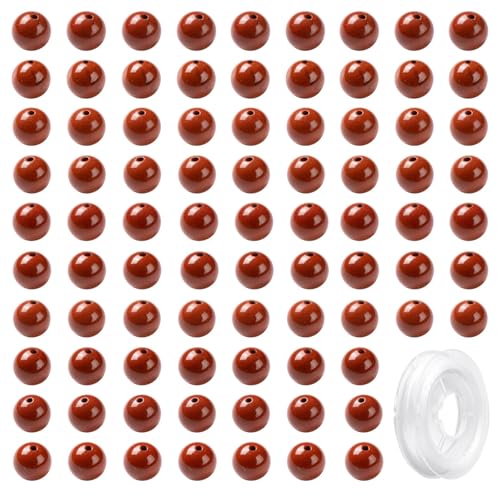 LEGENTLISUR 100 Stück 8mm Naturstein Rundperlen Lose Glatte Edelsteinperlen Mit Elastischem Kristallfaden Für Die Herstellung Von DIY Armbändern Halsketten Ohrringen Und Schmuck (Roter Jaspis) von LEGENTLISUR