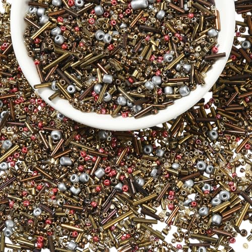 LEGENTLISUR 100g Glasperlen Kristallröhren Stiftperlen Für Selbstgemachte Halsketten Armbänder Ohrringe Basteln Schmuckherstellungsset (Dunkelgoldrute) von LEGENTLISUR
