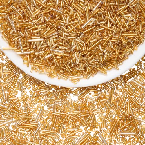LEGENTLISUR 100g Glasperlen Kristallröhren Stiftperlen Für Selbstgemachte Halsketten Armbänder Ohrringe Basteln Schmuckherstellungsset (Goldrute) von LEGENTLISUR