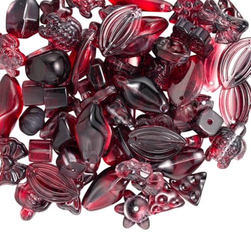 LEGENTLISUR 100g Glasperlen Sortiert Zur Schmuckherstellung Herz Bär Schildkröte Schmetterling Süße Perlen Für Selbstgemachte Armbänder Halsketten Ohrringe Schlüsselanhänger(Dunkelrot) von LEGENTLISUR