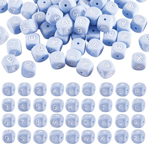 LEGENTLISUR 108 Stück Silikon Buchstaben Zahlenperlen 12mm Quadratische Würfel Alphabet Lose Perlen Für Freundschaftsarmbänder Wörter Schlüsselanhänger Schmuck Basteln DIY Projekte (Blau) von LEGENTLISUR