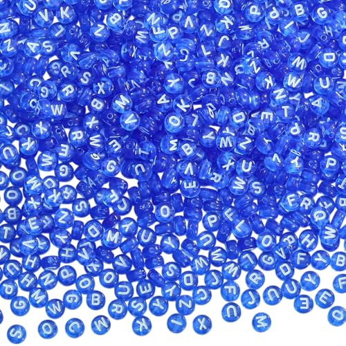 LEGENTLISUR 1480 Stück Acryl Buchstabenperlen 7x4mm Flach Rund Süße Alphabet Lose Perlen Großpackung Für Freundschaftsarmbänder Basteln DIY Projekte (Blau) von LEGENTLISUR