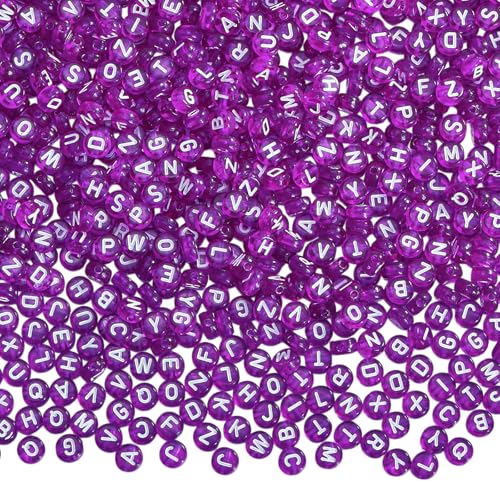 LEGENTLISUR 1480 Stück Acryl Buchstabenperlen 7x4mm Flach Rund Süße Alphabet Lose Perlen Großpackung Für Freundschaftsarmbänder Basteln DIY Projekte (Dunkle Orchidee) von LEGENTLISUR