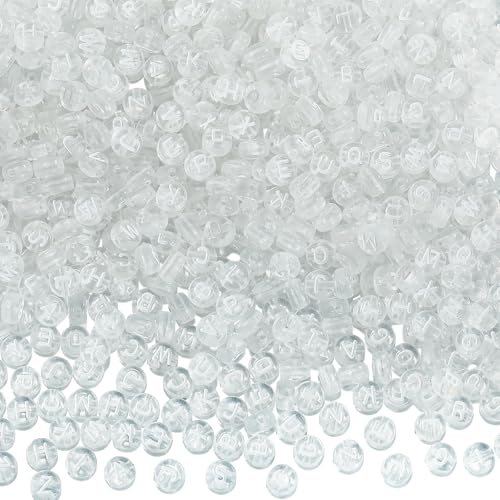 LEGENTLISUR 1480 Stück Acryl Buchstabenperlen 7x4mm Flach Rund Süße Alphabet Lose Perlen Großpackung Für Freundschaftsarmbänder Basteln DIY Projekte (Transparent) von LEGENTLISUR
