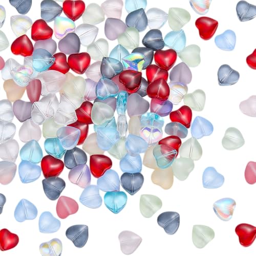 LEGENTLISUR 150 Stück Lampwork Glas Herzperlen Zur Schmuckherstellung Transparente Mattierte Herzperlen Großpackung Für Halsketten Armbänder Ohrringe Valentinstag DIY Bastelbedarf von LEGENTLISUR