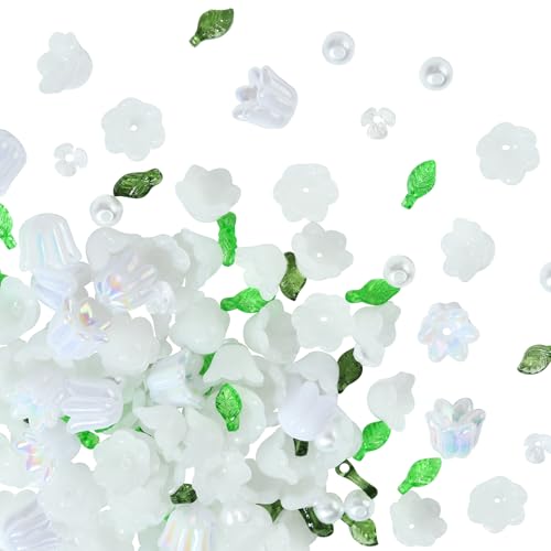 LEGENTLISUR 180 Stück Acryl-Blumenperlen zur Schmuckherstellung Glasanhänger Blumen-Abstandshalterperlen Bastelset für Armbänder Halsketten und Heimwerkerbedarf von LEGENTLISUR