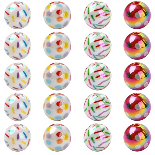 LEGENTLISUR 20 Stück 4 Stile 16mm Acrylperlen Mit Weihnachtsmotiv Runde Perlen Zur Schmuckherstellung Schlüsselanhänger Armbänder Perlenstifte von LEGENTLISUR