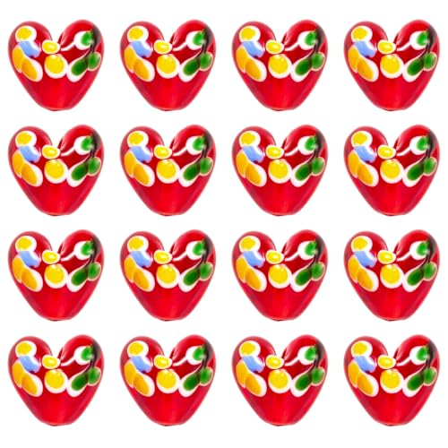 LEGENTLISUR 20 Stück Glasherzperlen Zur Schmuckherstellung Handgefertigte Lampwork Liebesherzperlen Mit Blumensträngen Für Armbänder Halsketten Ohrringe DIY Bastelset (Rot) von LEGENTLISUR