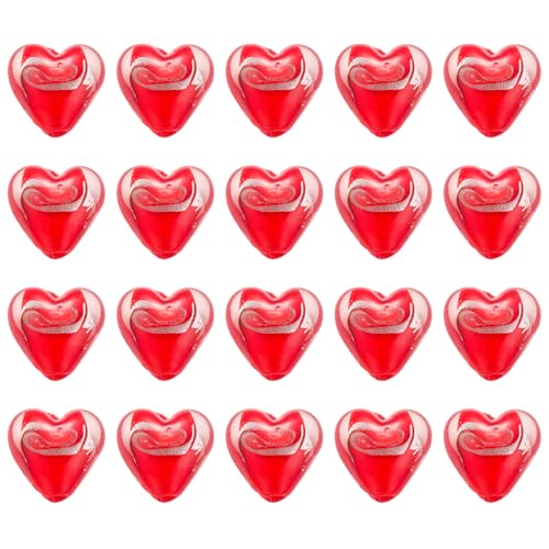 LEGENTLISUR 20 Stück Glasherzperlen Zur Schmuckherstellung Handgefertigte Lampwork Perlen In Roter Herzform Für Armbänder Halsketten Ohrringe Valentinstag DIY Bastelset von LEGENTLISUR