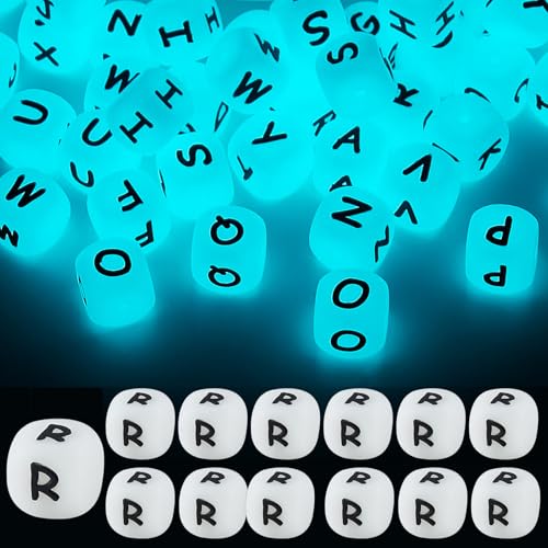 LEGENTLISUR 20 Stück Leuchtende Silikon Buchstabenperlen 12mm Würfel Im Dunkeln Leuchtend Vokal Alphabet Lose Perlen Für Freundschaftsarmbänder Halsketten DIY Projekte (Buchstabe A) von LEGENTLISUR