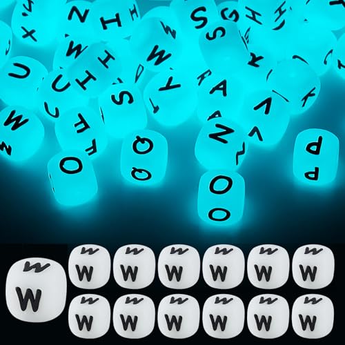LEGENTLISUR 20 Stück Leuchtende Silikon Buchstabenperlen 12mm Würfel Im Dunkeln Leuchtend Vokal Alphabet Lose Perlen Für Freundschaftsarmbänder Halsketten DIY Projekte (Buchstabe A) von LEGENTLISUR