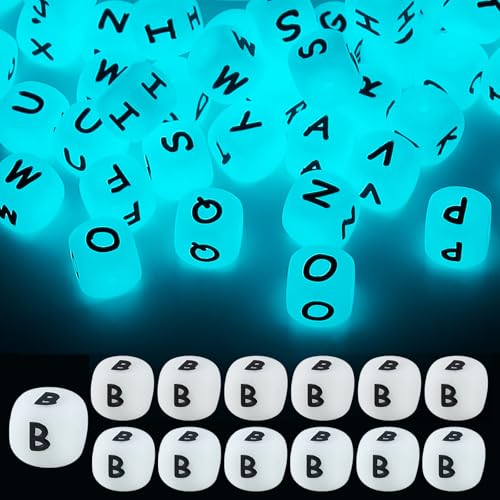 LEGENTLISUR 20 Stück Leuchtende Silikon Buchstabenperlen 12mm Würfel Im Dunkeln Leuchtend Vokal Alphabet Lose Perlen Für Freundschaftsarmbänder Halsketten DIY Projekte (Buchstabe A) von LEGENTLISUR
