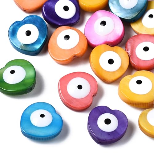 LEGENTLISUR 20 Stück Natürliche Süßwasser Muschelperlen Herzform Mit Bösem Blick Perlen Für Armbänder Halsketten Ohrringe DIY Schmuckherstellung Basteln (Gemischte Farben) von LEGENTLISUR