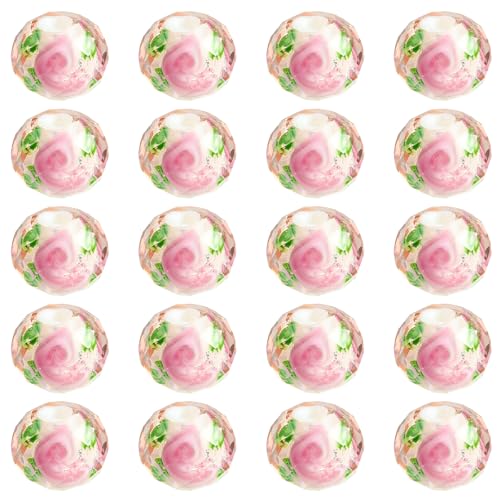 LEGENTLISUR 20 Stück Rosen Lampwork Perlen Zur Schmuckherstellung Handgefertigte Runde Blumenperlen Für Armbänder Halsketten Ohrringe DIY Bastelset (Pink) von LEGENTLISUR