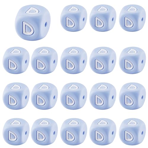 LEGENTLISUR 20 Stück Silikon Buchstabenperlen 12mm Quadratisch Blaue Buchstabenperlen Für Freundschaftsarmbänder Halsketten Schmuck Schlüsselanhänger Basteln DIY Projekte (Buchstabe D) von LEGENTLISUR