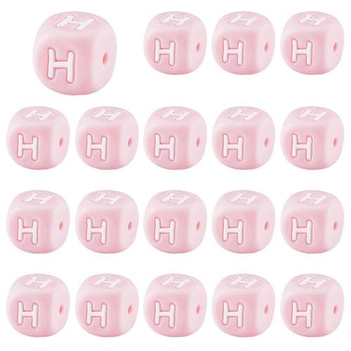 LEGENTLISUR 20 Stück Silikon Buchstabenperlen 12mm Quadratisch Rosa Buchstabenperlen Für Freundschaftsarmbänder Halsketten Schmuck Schlüsselanhänger Basteln DIY Projekte (Buchstabe H) von LEGENTLISUR