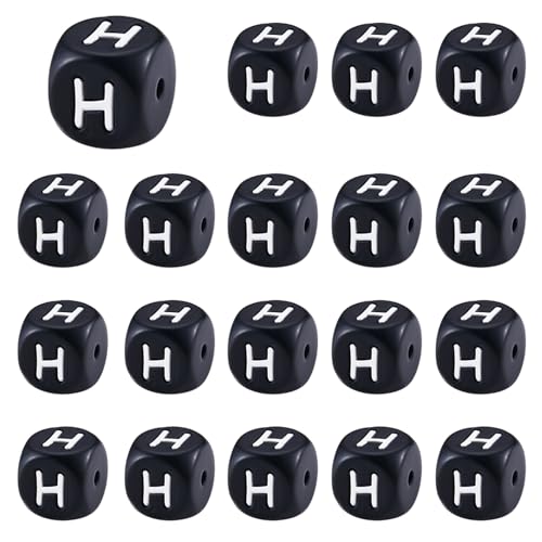 LEGENTLISUR 20 Stück Silikon Buchstabenperlen 12mm Quadratisch Schwarze Buchstabenperlen Für Freundschaftsarmbänder Halsketten Schmuck Schlüsselanhänger Basteln DIY Projekte (Buchstabe H) von LEGENTLISUR