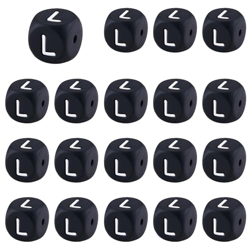 LEGENTLISUR 20 Stück Silikon Buchstabenperlen 12mm Quadratisch Schwarze Buchstabenperlen Für Freundschaftsarmbänder Halsketten Schmuck Schlüsselanhänger Basteln DIY Projekte (Buchstabe L) von LEGENTLISUR