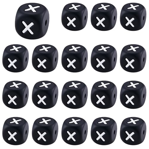 LEGENTLISUR 20 Stück Silikon Buchstabenperlen 12mm Quadratisch Schwarze Buchstabenperlen Für Freundschaftsarmbänder Halsketten Schmuck Schlüsselanhänger Basteln DIY Projekte (Buchstabe X) von LEGENTLISUR