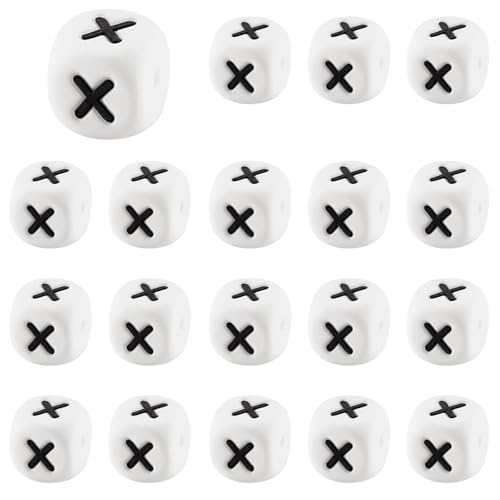 LEGENTLISUR 20 Stück Silikon Buchstabenperlen 12mm Quadratisch Weiße Buchstabenperlen Für Freundschaftsarmbänder Halsketten Schmuck Schlüsselanhänger Basteln DIY Projekte (Buchstabe X) von LEGENTLISUR