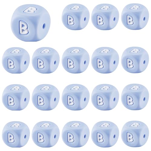 LEGENTLISUR 20 Stück Silikon Buchstabenperlen 12mm Quadratische Würfel Blaue Alphabet Lose Perlen Für Freundschaftsarmbänder Wörter Schlüsselanhänger Schmuck Basteln DIY Projekte (Buchstabe B) von LEGENTLISUR