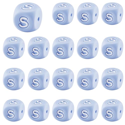 LEGENTLISUR 20 Stück Silikon Buchstabenperlen 12mm Quadratische Würfel Blaue Alphabet Lose Perlen Für Freundschaftsarmbänder Wörter Schlüsselanhänger Schmuck Basteln DIY Projekte (Buchstabe S) von LEGENTLISUR