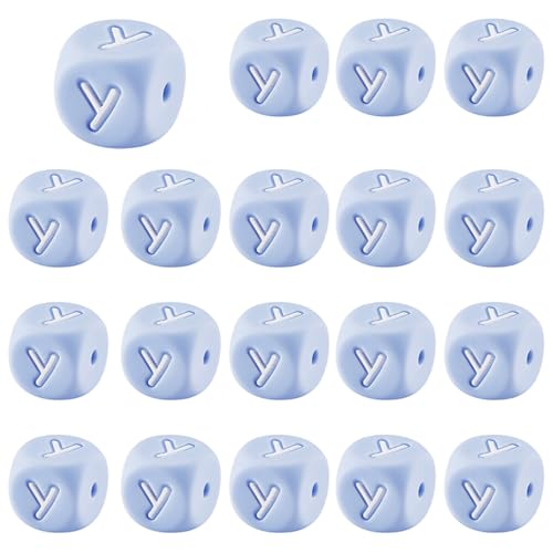 LEGENTLISUR 20 Stück Silikon Buchstabenperlen 12mm Quadratische Würfel Blaue Alphabet Lose Perlen Für Freundschaftsarmbänder Wörter Schlüsselanhänger Schmuck Basteln DIY Projekte (Buchstabe V) von LEGENTLISUR